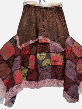 Nwt FUNKY STUFF boho hippy patch bohemian hanky lace cotton SKIRT L